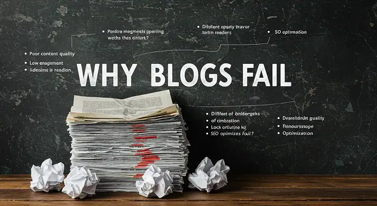 Why Blogs Fail: Stack of papers and crumpled paper balls concept.